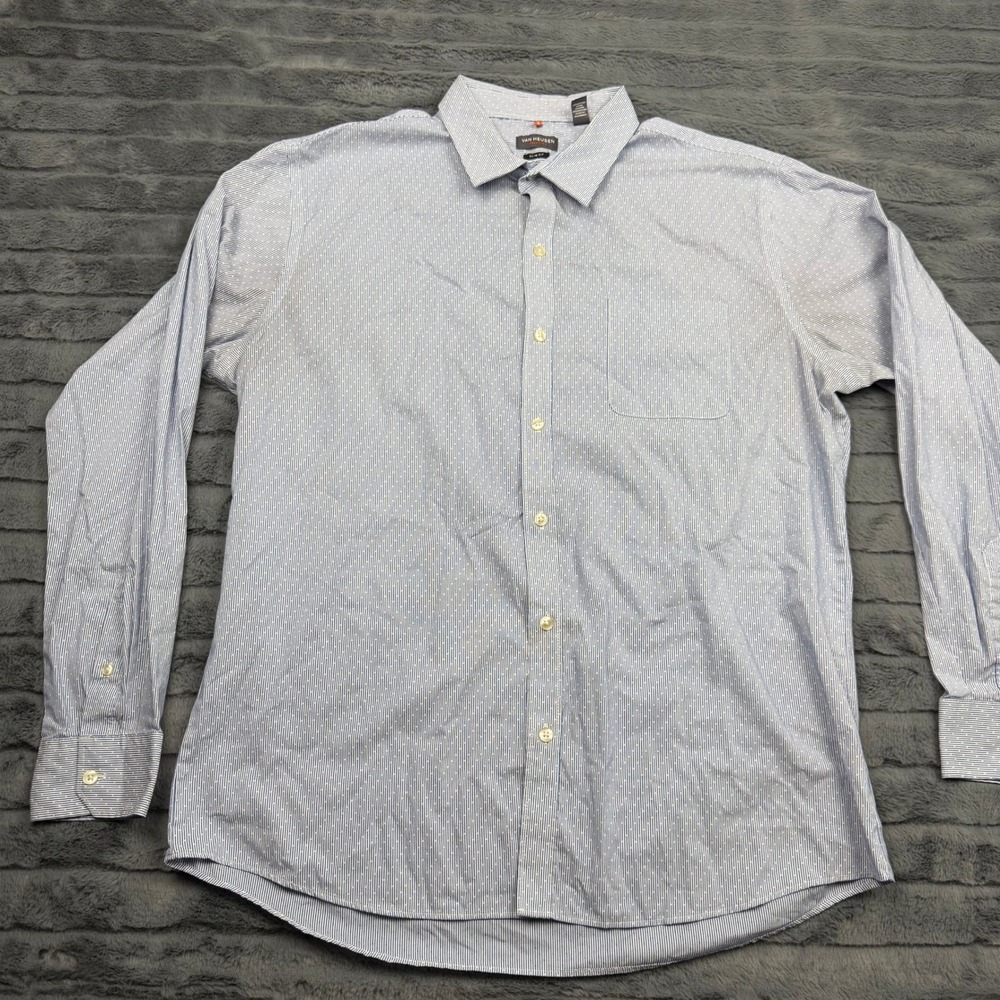 Van Heusen Traveler Mens XL Slim Fit Blue White Striped Button Down Shirt 11883